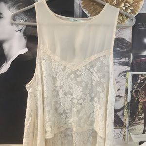 White shirt/sheer with lace. Night neck